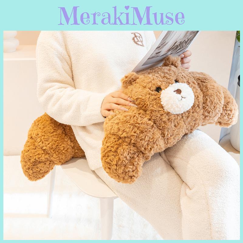 Toy Croissant Plush Pp Cotton Filled Brown Bear Pillow Sofa Cushion Doll Gift