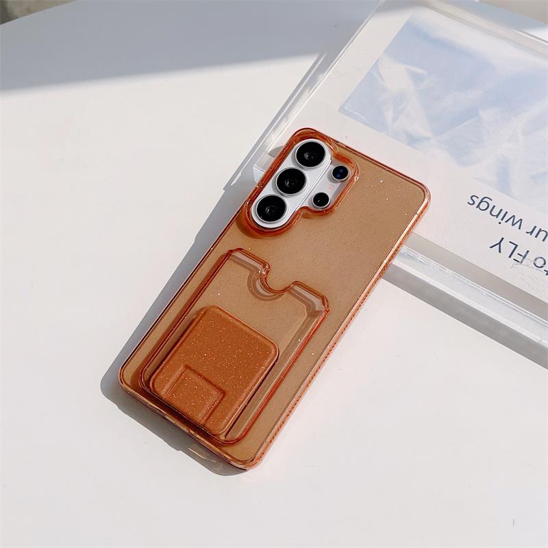 Transparent Glitter Bling Card Holder Wallet Phone Case For Samsung Galaxy S26 S25 S24 S23 Ultra Plus Soft TPU Shockproof Cover