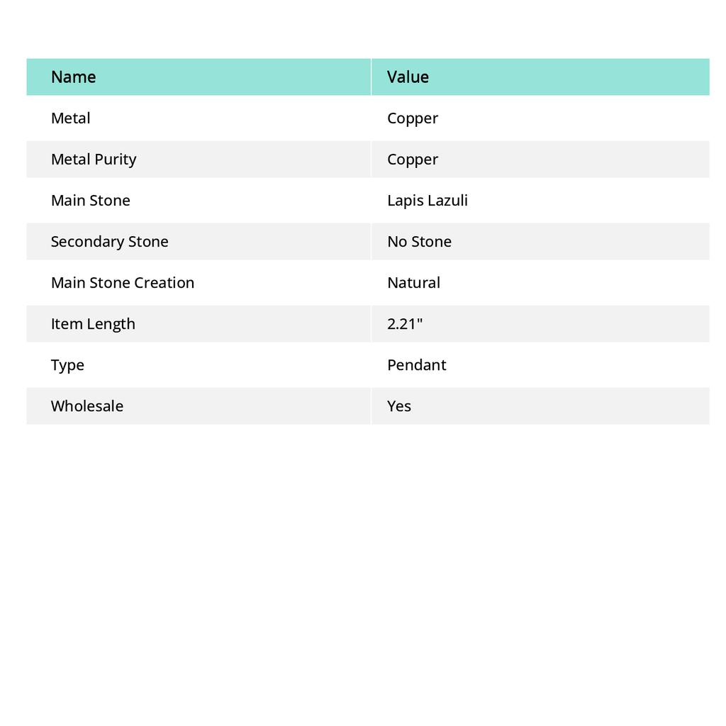 Lapis Lazuli Gemstone Copper Jewelry Pendant 2.21"