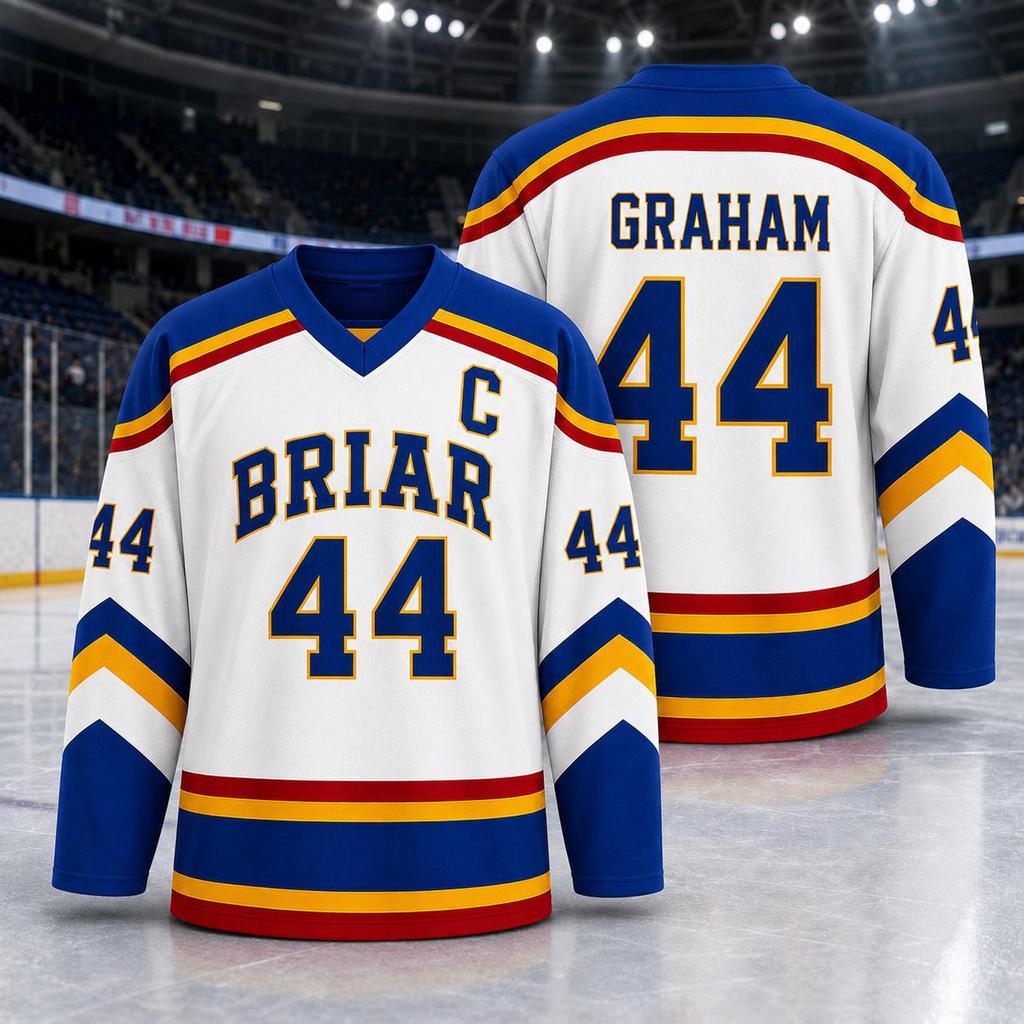 Unisex Langarm Eishockey Trikot Nummer 44 Briar Graham Design Klassische Sportbekleidung für Damen und Herren Bequeme Passform