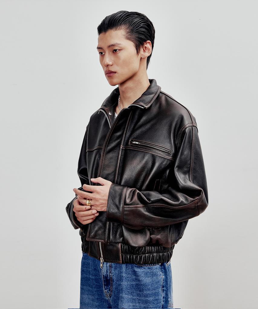 Andros Cowhide Bomber Jacket (Brown)