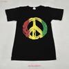 Rasta Farbe Friedenszeichen Schwarzer Aufdruck T-Shirt Unisex S Vintage Stilvoll Vielseitig Homme Designer Kleidung Leicht Unisex