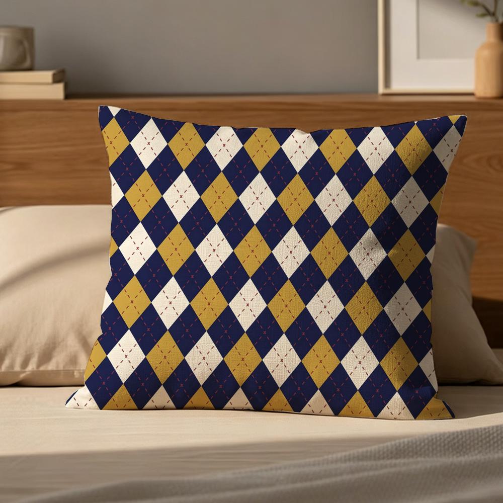 Cushion Cover Nordic Style Natural Linen Pillow Cover Durable Washable Pillowcase For Home Bedroom Sofa P-Rhombus Lattice