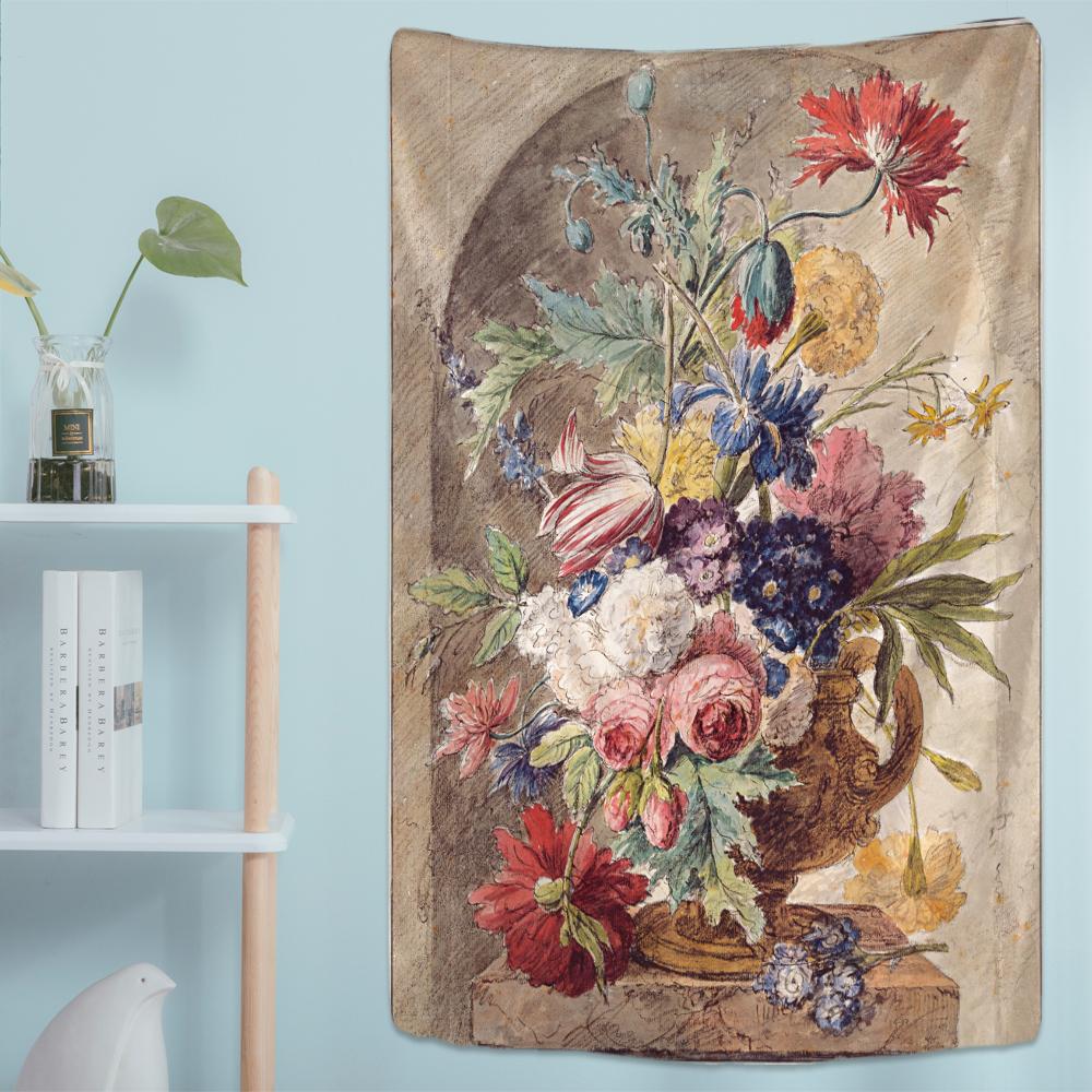 Still Life Flowers Oil Painting Tapestry Wall Hanging Retro Court Style Bohemian Hippie Tapiz Art Home Decor