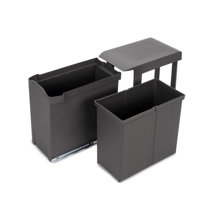 Emuca poubelles de recyclage pour la cuisine, 1 x 30l, fixation inférieure et extraction automatique, acier et plastique, gris