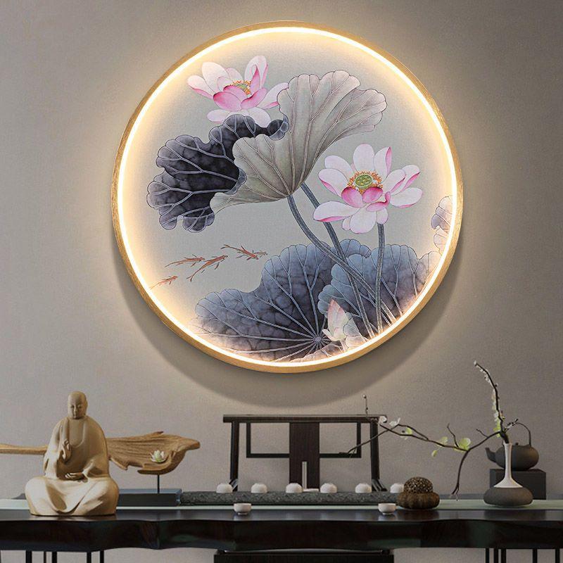 Chinese Style Wall Lamp Living Room Decoration with Light Crystal Porcelain Mural Home Decor Round Zen Free Wiring Porch Light