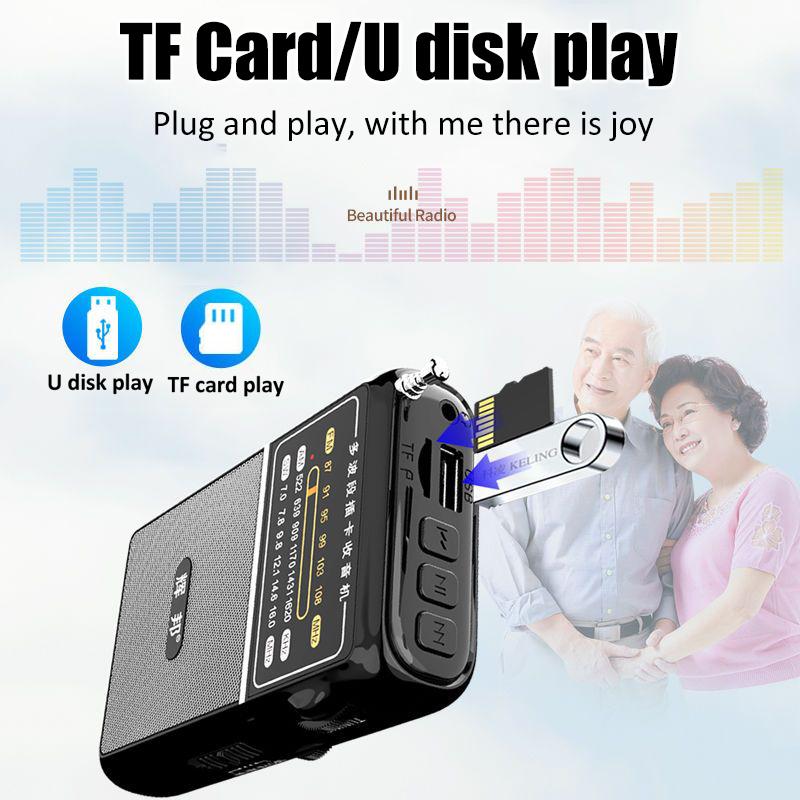 Mini radio portable à bande complète, récepteur FM/AM/SW, lecteur de musique portable TF/USB avec prise jack 3,5 mm, radio rechargeable haute sensibilité