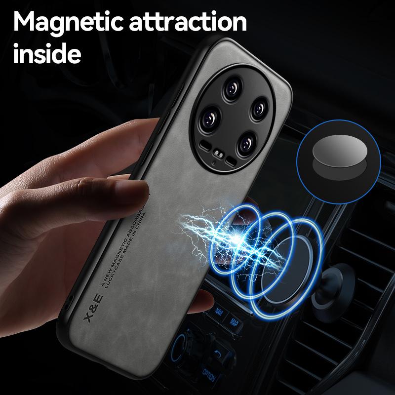 For Xiaomi 14 Ultra Case Xiaomi Mi 14 Ultra Capas Leather Silicone Protect Funda Xiaomi14 Mi 14 Ultra Car Magnetic Holder Cover