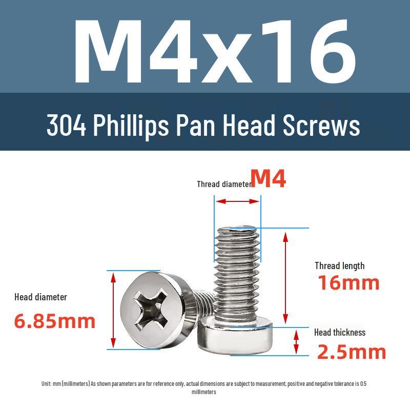 Yigu 304 Stainless Steel Phillips Round Head Machine Screws M2.5-M5