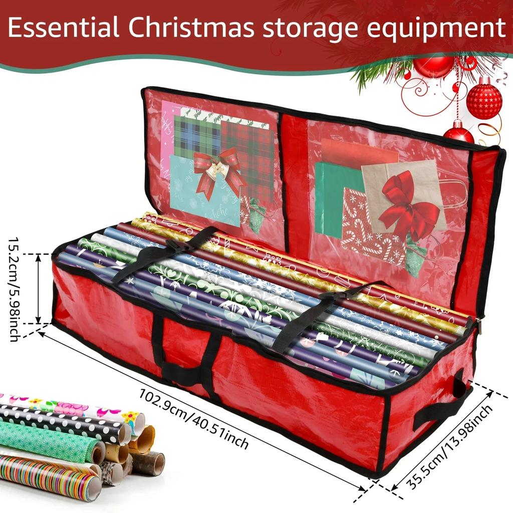 Christmas Wrapping Paper Storage Container Foldable Large Capacity Gift Wrap Organizer Waterproof Dustproof Organizer Bag 2025