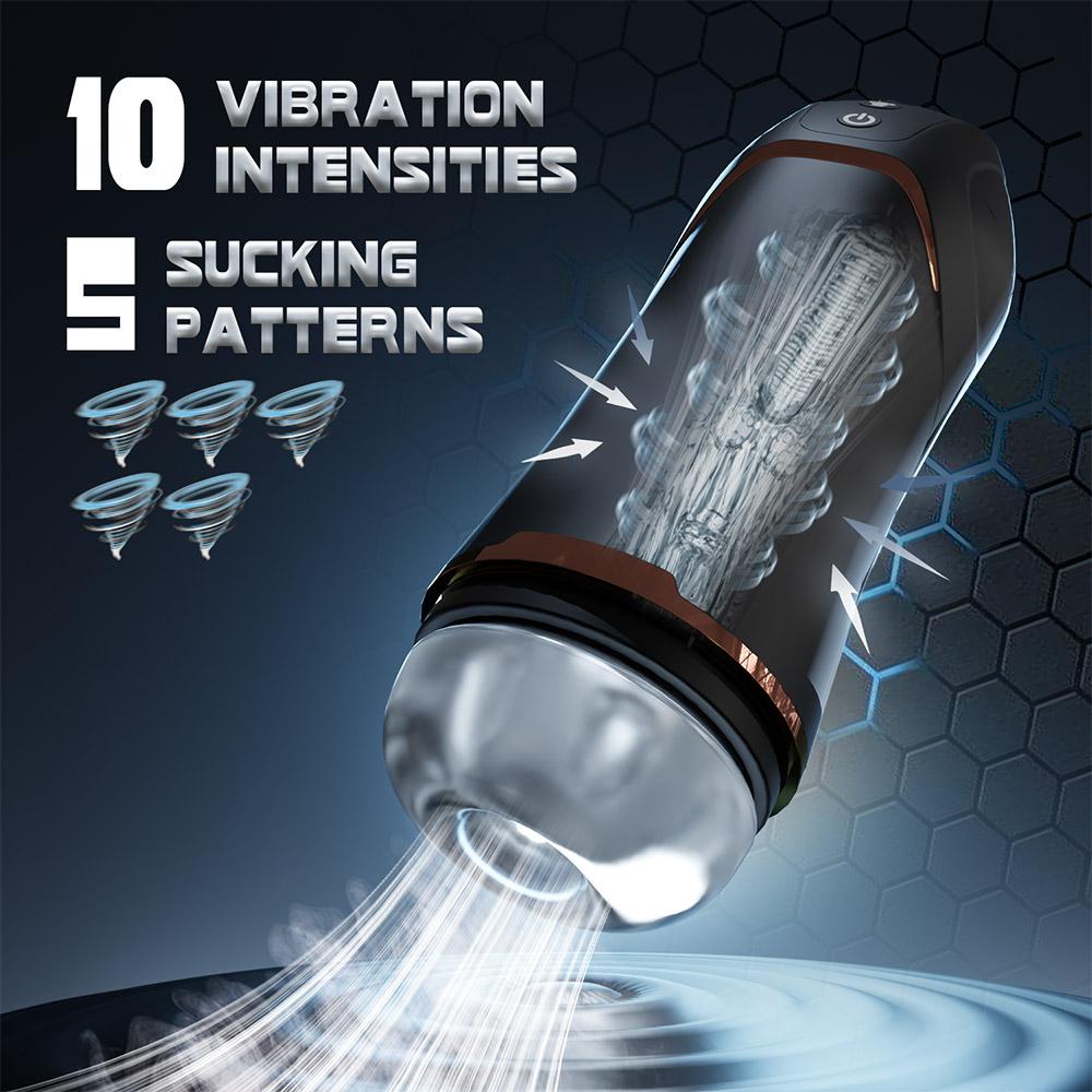 Hands-Free Pocket Pussy Male Masturbator with 5 Sucking and 10 Vibration Modes, Automatic Sucking Male Masturbator