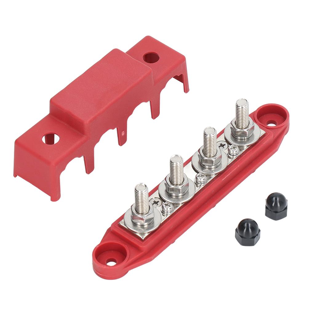 Blok rozdzielczy zasilania 4 zaciski z pokrywą szyna zbiorcza morska 38 cali do kamperów łodzi przyczep 12?48V Czerwony