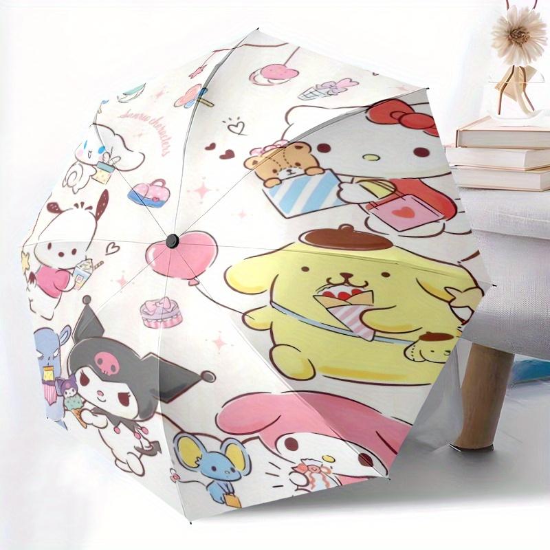 Sanrio Characters Pom Pom Purin Pochacco Durable Cartoon Folding Umbrella, Portable 3-Fold Compact Umbrella for Men and Women, Suitable for Travel or