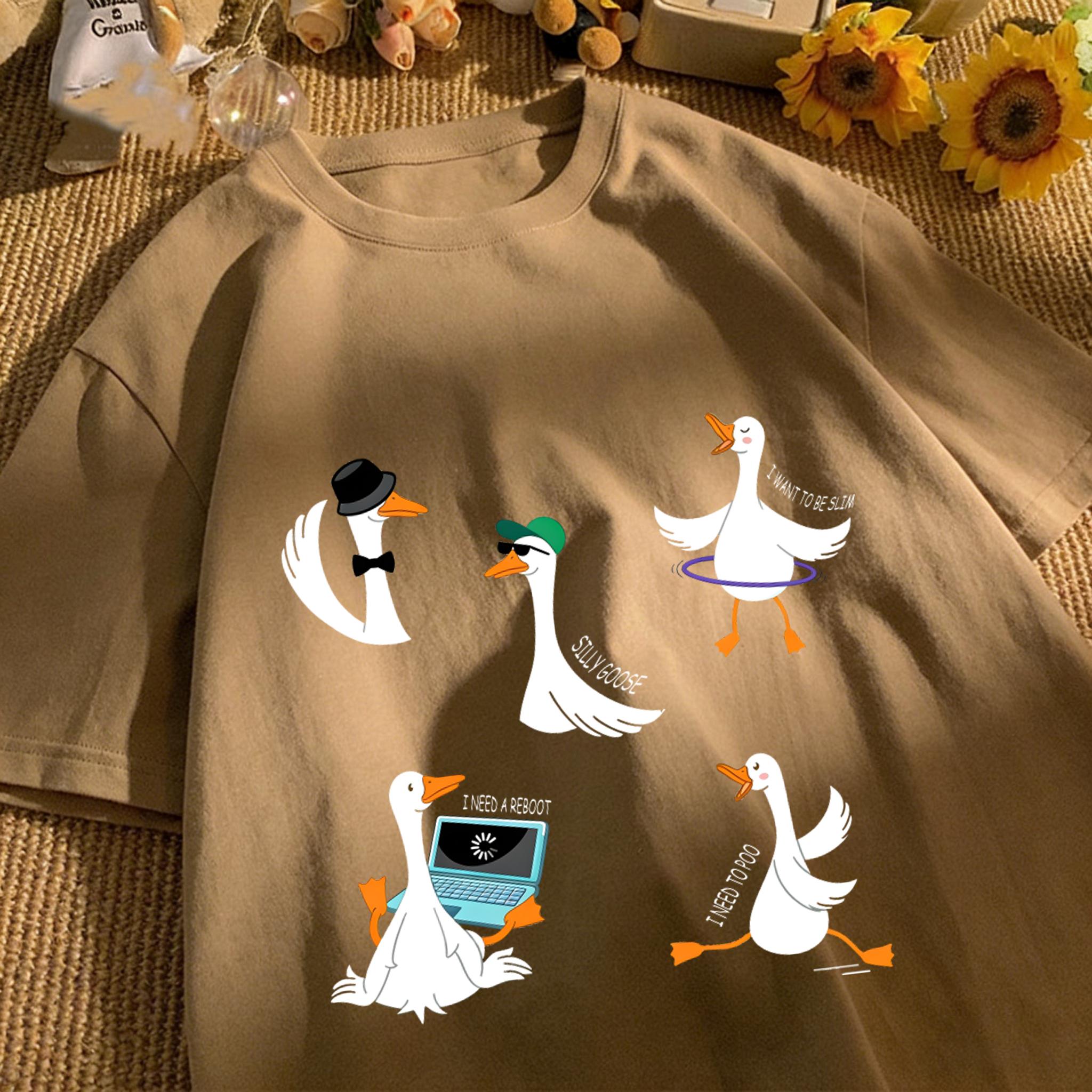 A Fulfilling Day For The Goose Unisexs T Shirts Loose O-Neck Basics Tee Casual Soft Retro Clothing Unisex Cotton Summer Fashion Top S