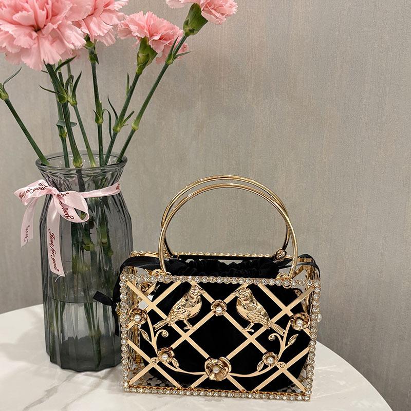 

Bucket Bird Cage Mini Bag Purse Women Gold Tassel Handbag чёрный