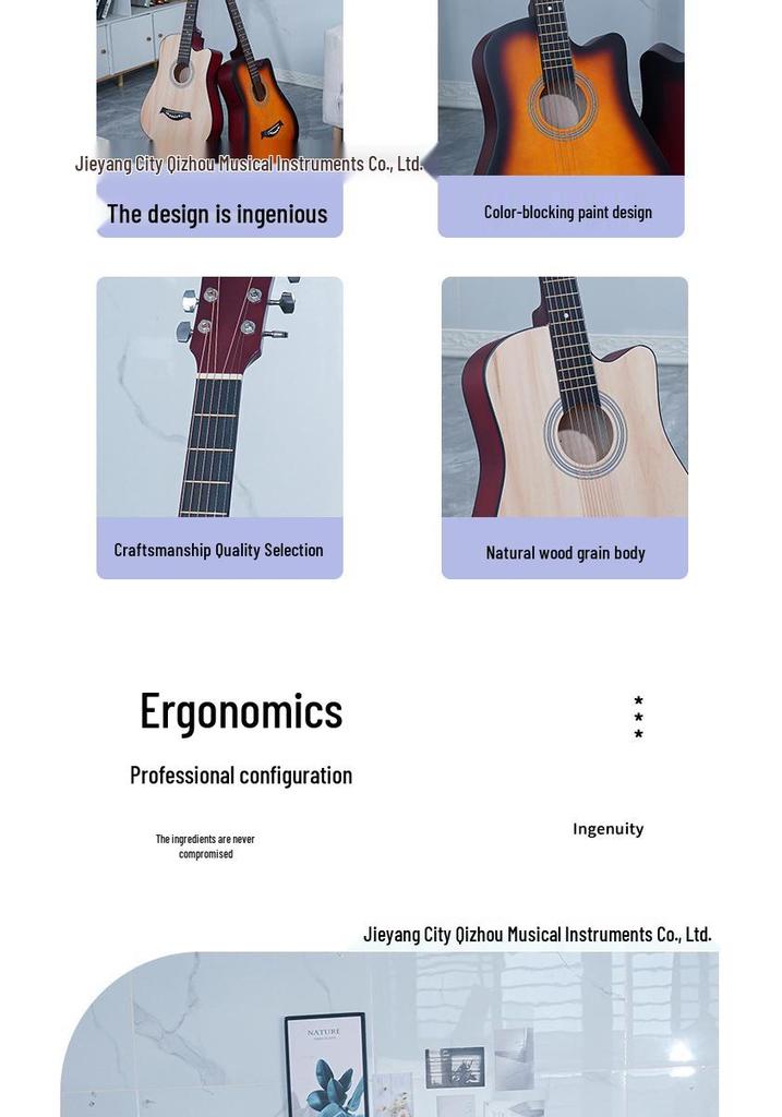 Chitarra Folk Cutaway da 38 pollici per Esercitazione Principianti - Entry-Level, Modello Popolare