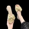 Fashion Square Heel Med Slippers Soft Summer Women's Shoes Luxury Slides Butterfly-Knot Block Comfort Designer Fashion Butterfly-knot