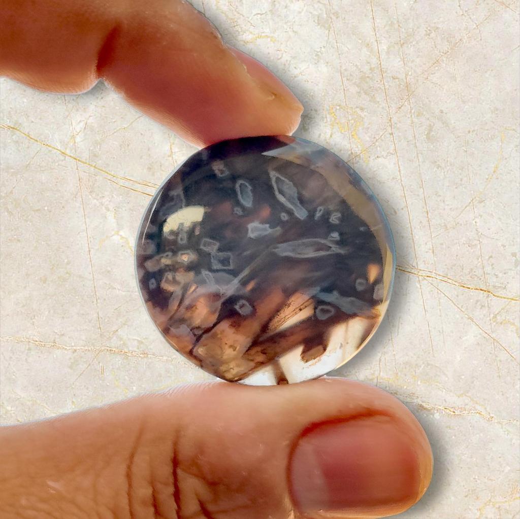 Natürliche Runde Form Türkischer Stabachat Cabochon Edelstein, 57,30 Karat, 32x7 MM Größe Cabochon.