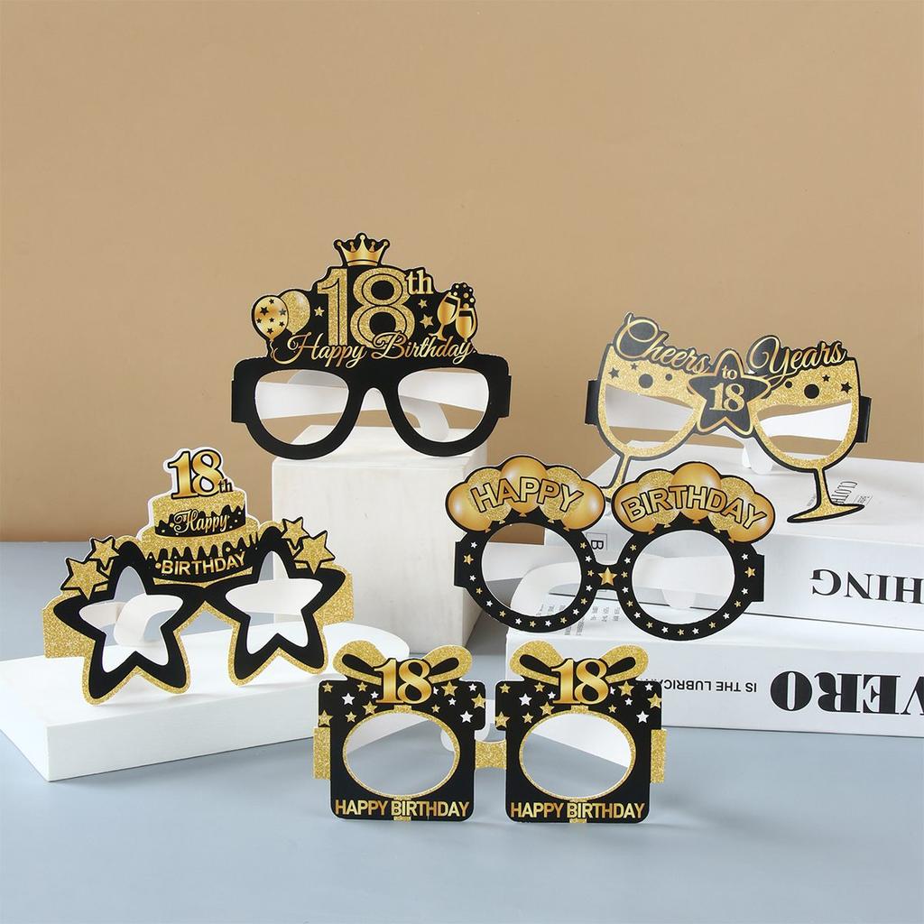 Black Gold Birthday Paper Glasses Happy 18th 40th 50th 60th Birthday Party Decoration 18 40 50 60 Year Party Supplies Photo Prop