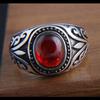 Retro Resin Red Gem Mongolian Flower Pattern Ring For Men Zinc Alloy Color Punk Gothic Adjustable Ring Unisex Zircon Accessories