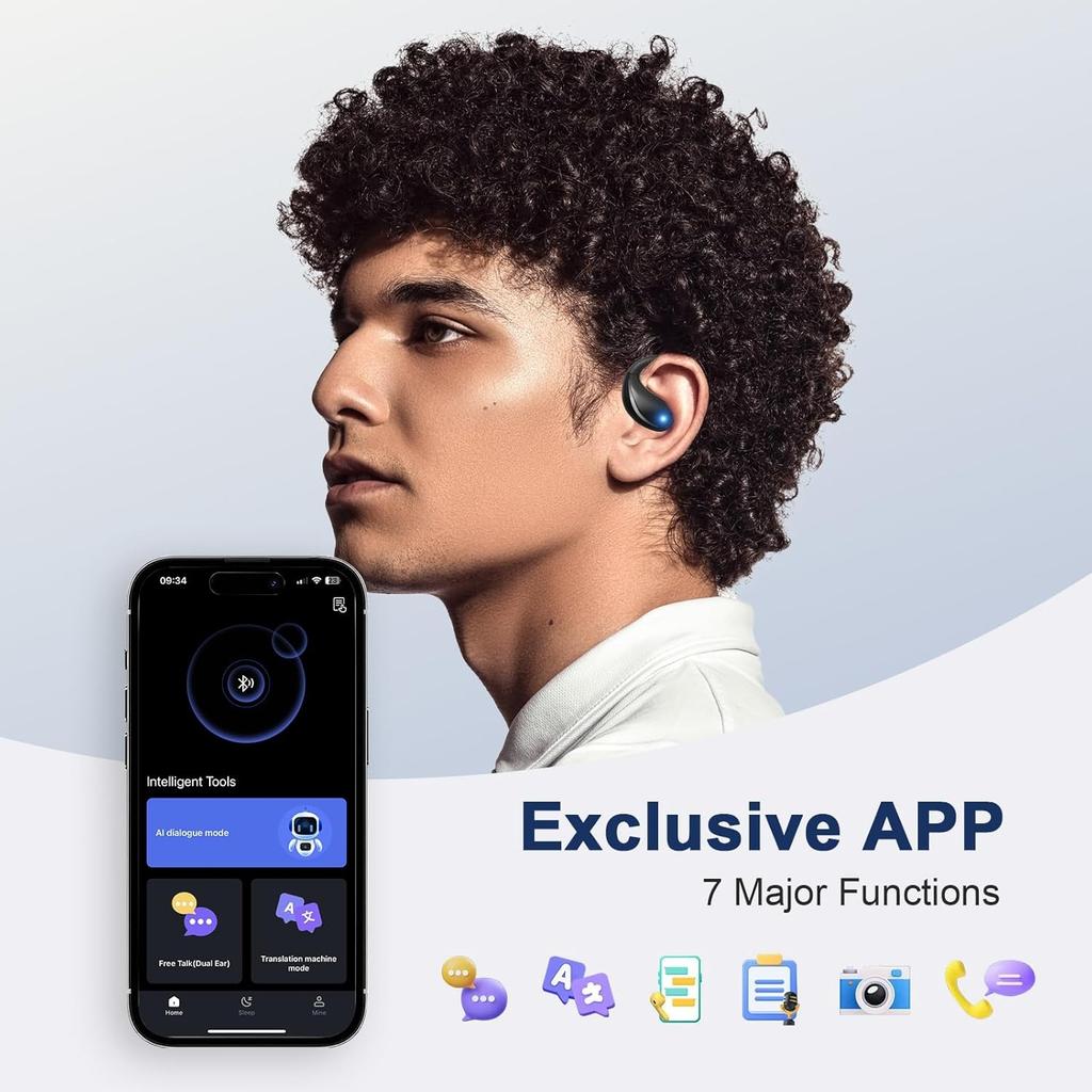 AI Translation Earbuds 3-in-1 Translator Earphones 164 Languages & Accents Audifonos Traductores Open Ear Wireless Headphones Fit iOS & Android