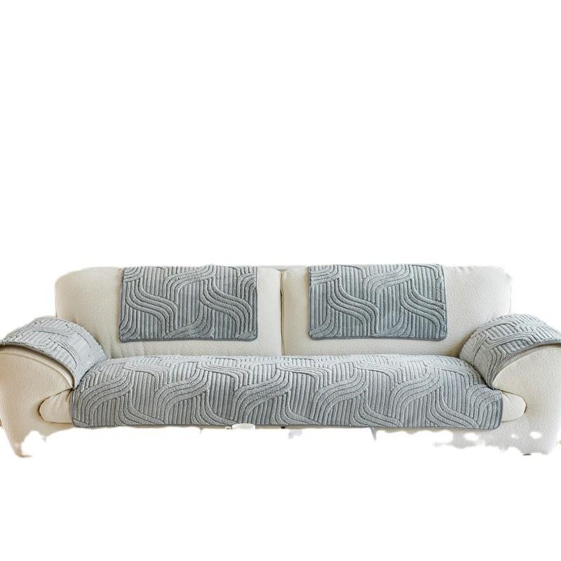 Autumn And Winter New Sofa Cushion Thickened Warm Sofa Cover Cloth Solid Color Striped Straight Row Three Seats One Concubine Sofa Cushion