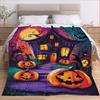 Halloween Haunted House Blanket Pumpkin Moon Night Scene Artistic Design Soft Fleece Throw Home Decor Gift Idea Party