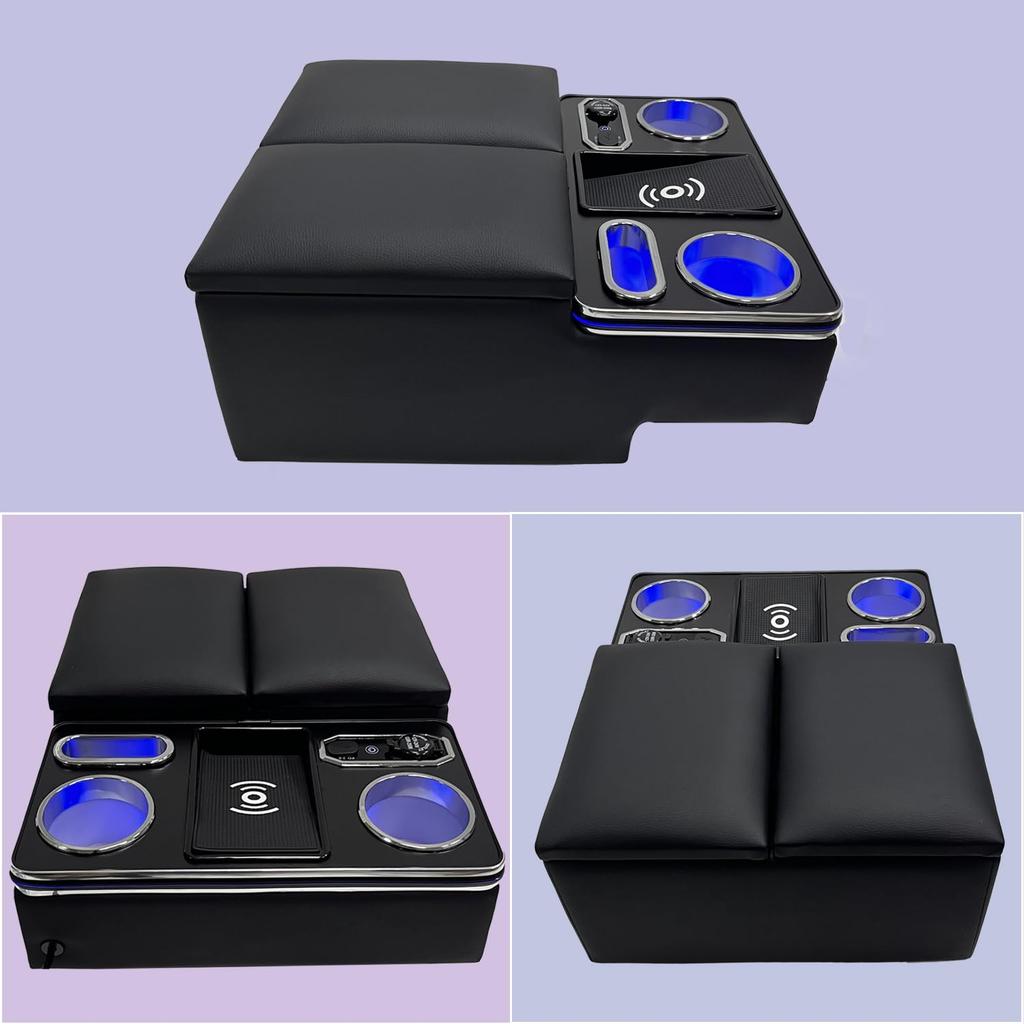 AuoKeer Armrest Console Box for Toyota Hiace DX with Breathing Lamp and Shifting Compatible with Hiace Center Console and Seatback Includes Storage