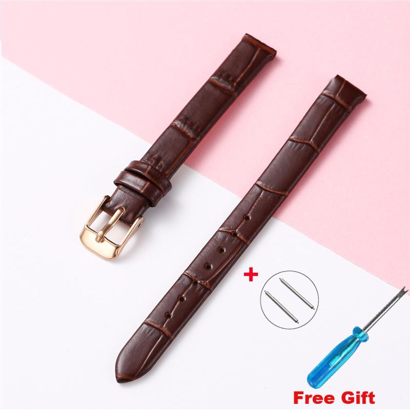 Leather Wath Strap 8mm 10mm 12mm 14mm 16mm 18mm 20mm Strap Genuine Leather Watch Bracelet Rose Gold Buckle with Tool