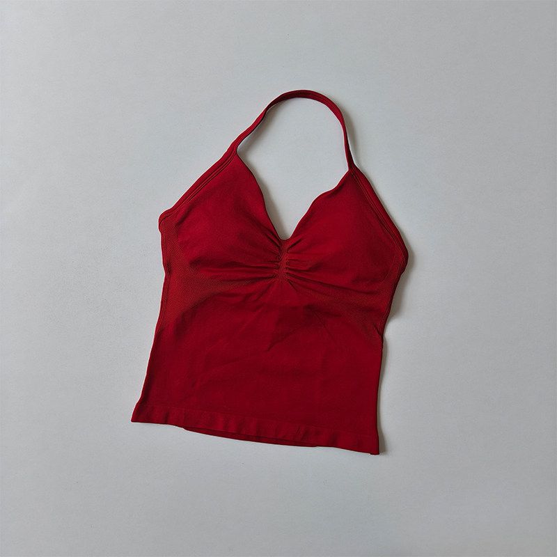 European and American Style Sexy Halter Neck Backless Push-Up Sports Bra Women's Yoga Top Fitness Pilates Tight-Fitting Long Tank Top