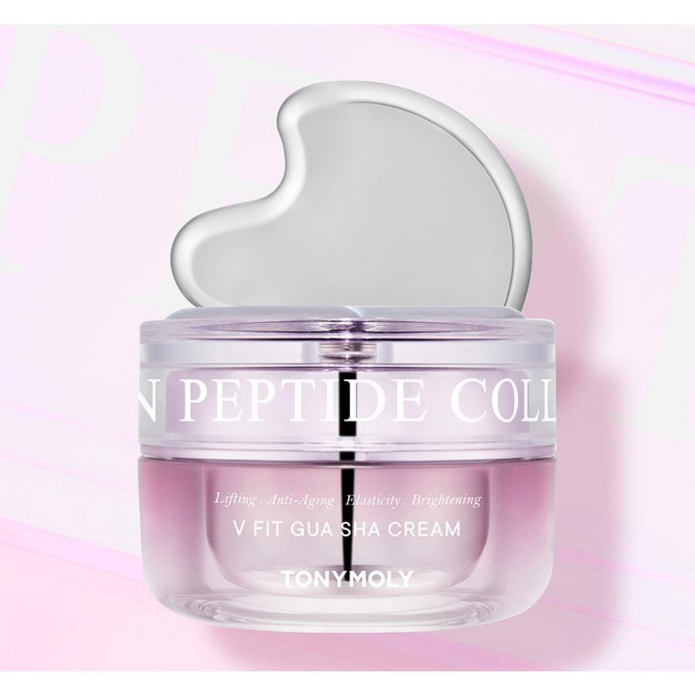 Tony Moly Collagen Peptide V-Fit Cream Original 50ml + Gua Sha + Cream Refill 50ml Set, 1 Set