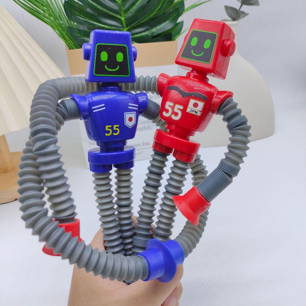 Creative Cartoon Giraffe Robot Egg Decompression Toy with Stretch Tube and Suction Cup, Featuring Ever-Changing Light-Up Hair.