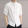 Men's Summer Korean Style Cotton-Linen Slim Fit Linen Shirt with Five-Point Sleeves.