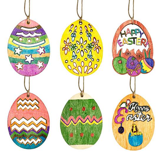 Easter Egg Pendant Creative Shape Exquisite Pattern Smooth Edge Burr Free Easy To Hang Wooden Egg Hanging Pendant Decal DIY Craft Kit Home Supplies