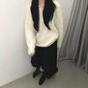 Korean Red Lambswool Brushed Half-Zip Hooded Knit Pullover Sweater for Women - Autumn/Winter Fashion.