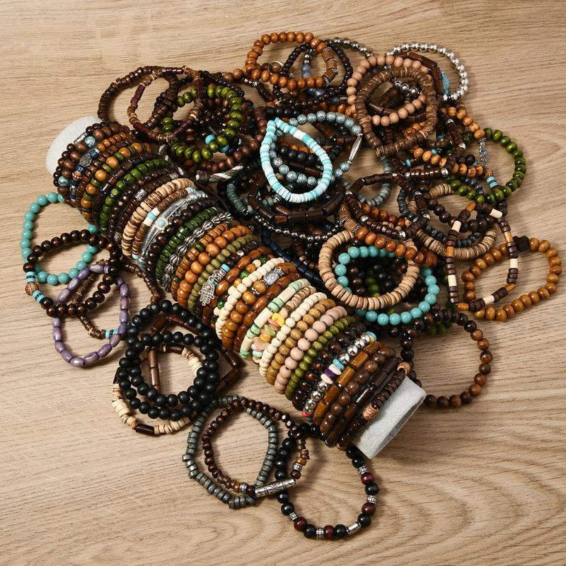 New random hot-selling coconut shell wood beads beaded elastic line men's bracelet bracelet bracelet