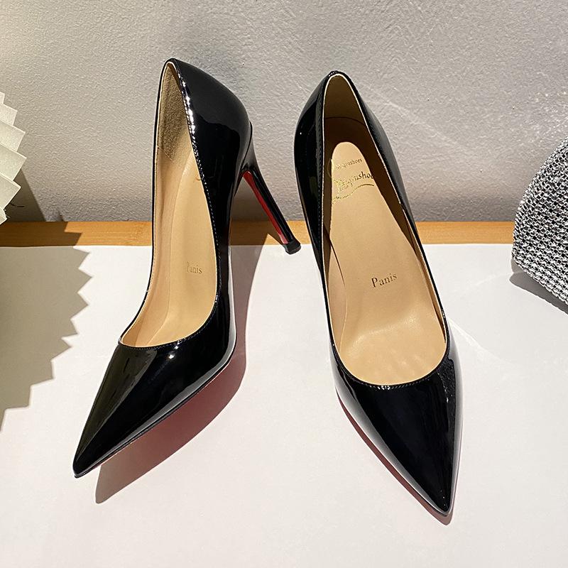 Nude Waterproof Table High Heels Women's Stiletto 2026 New Versatile Temperament Pointed Single Shoes Sexy Patent Leather Red Soles