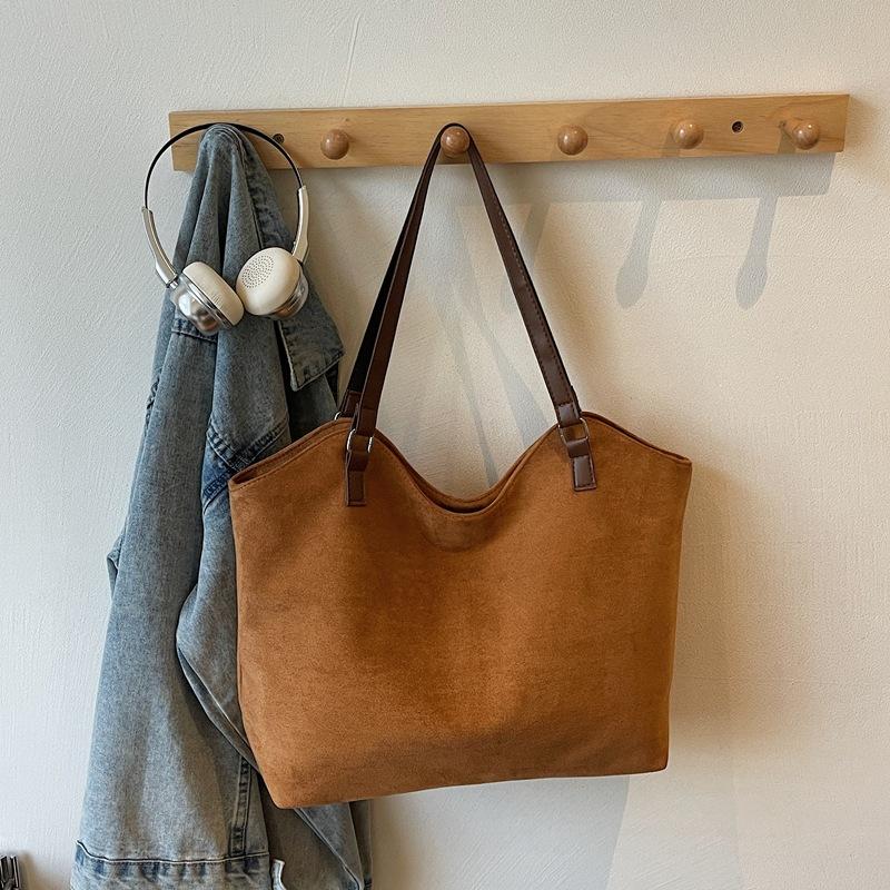

Stylish Suede Top Handle Bag Women Vintage Large Tote Shoulder Bag for Work Commute and Daily Use Texture Simple Storage Bags
