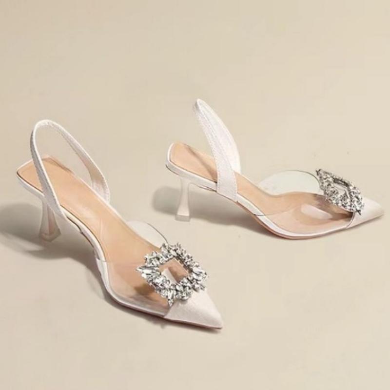 Fashion Spring and Autumn Fashion New Sexy Banquet Comfortable Crystal Transparent Solid Color Pointed Toe Women's High Heels