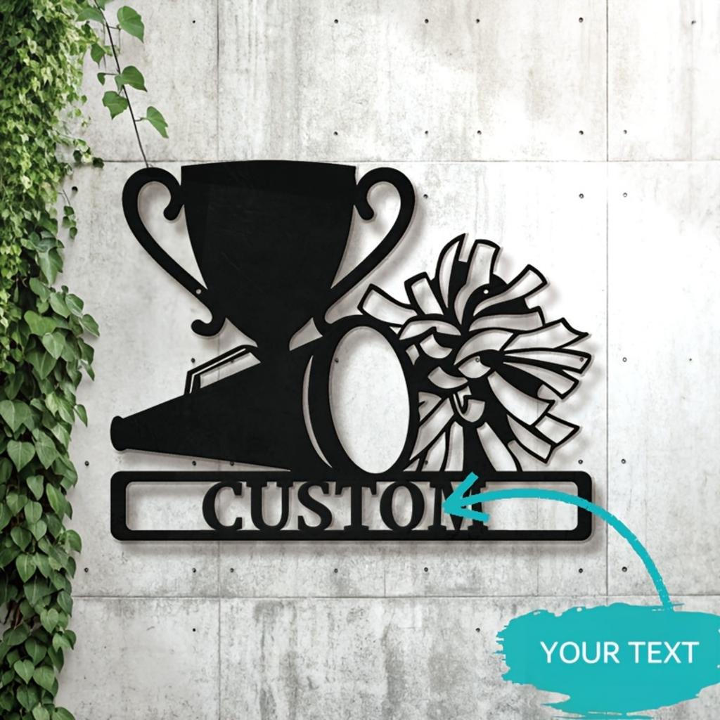 Personalized Cheerleader Metal Sign Trophy Pom Pom Megaphone Design Wall Decor Gift For Sports Fans