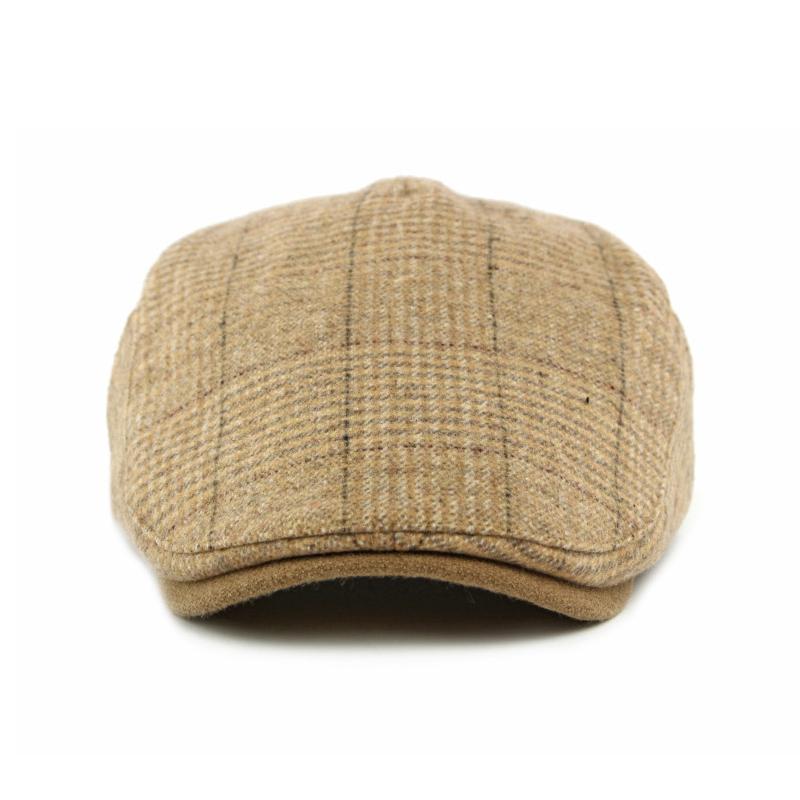 Vintage Hat Men's British Plaid Wool Beret Velvet Thick Warm Peaked Cap