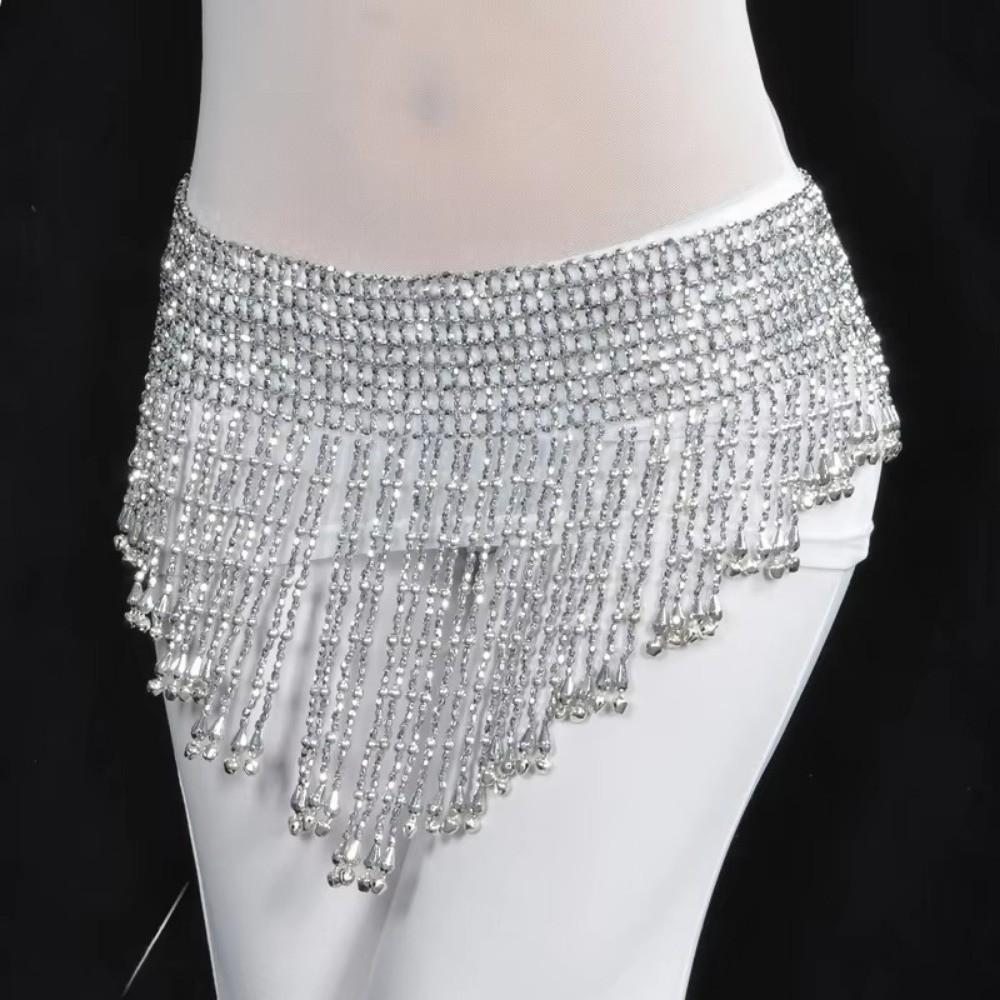 New Tassel Belly Dance Waist Chain Hollow Elastic Latin Dance Triangle Scarf Hand-Beaded Waist Scarf Dance Performances