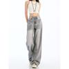 American Retro Light Gray Wide Leg Denim Women's Popular Thin High Waist Drooping Loose and Lazy Style Straight-Leg Pants This Year