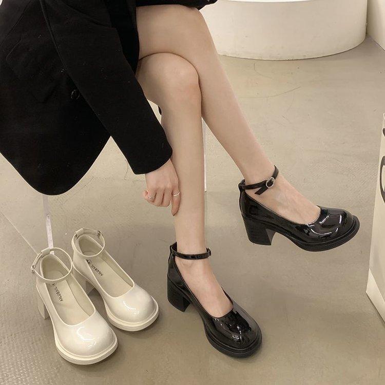 French Mary Jane small leather shoes girl 2025 spring new fairy wind thick sole heightened thick heel single shoes