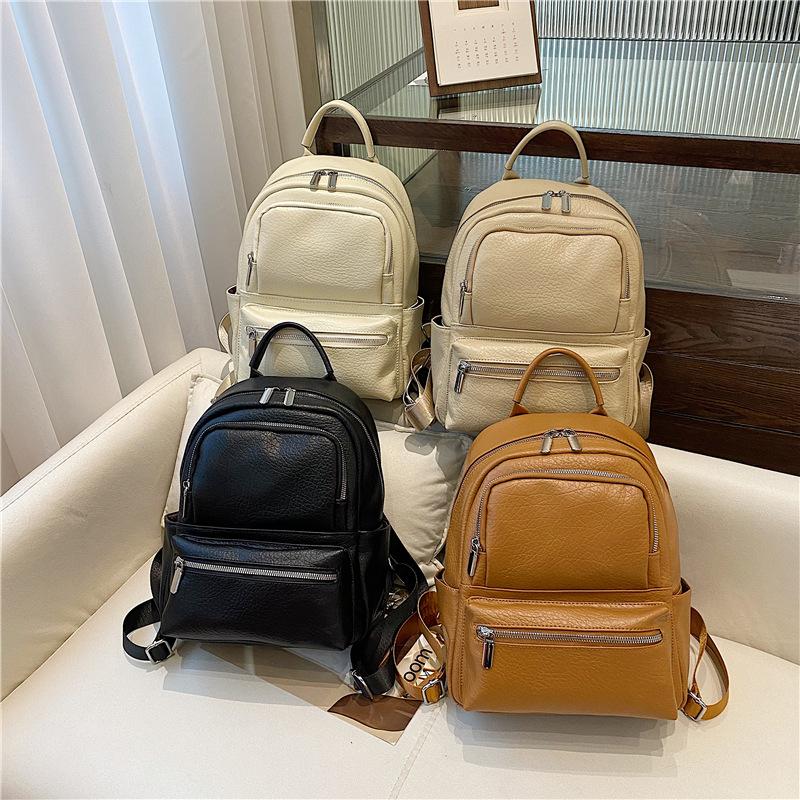 New Style Women's Large-capacity Soft Leather Travel Backpack, Fashionable and Trendy Student Backpack