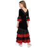 Girls V Neck Contrast Dots Tiered Ruffle Flamenco Dress Lace Trim 3/4 Sleeves Back Invisible Zipper for Performance Competition