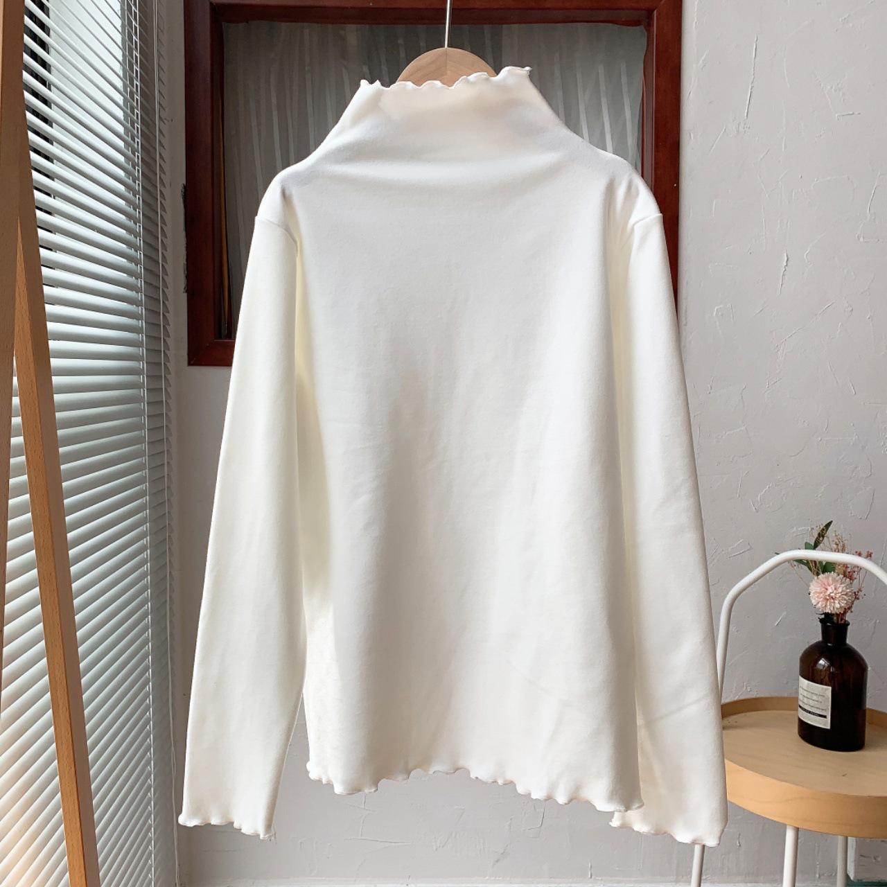 

Женский топ-базовый слой с полувысоким воротником, рюшами, однотонный, приталенный, теплый, осень-зима 2025 One Size