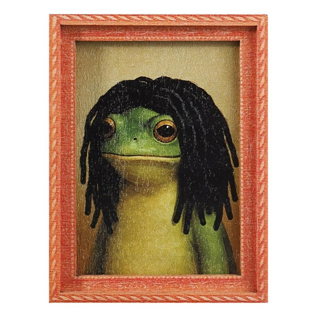 Animals Refrigerator Magnet with Wooden Frames Design Cute Vintage-Style Frog Art Magnet for Home Kitchen Office Decor