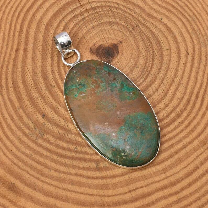Chrysocolla Pendant With Silver Chain Necklace 925 Sterling Silver Pendant