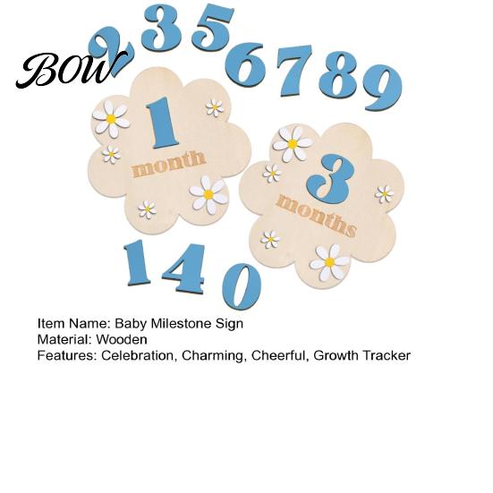 Eco-friendly Baby Photo Props Monthly Milestone Card Sign Wooden Flower Board with 10 Interchangeable Blocks Numbers for Newborn Growth Tracker